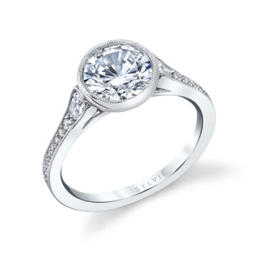 White Gold Round Cut Vintage Engagement Ring - Brianna