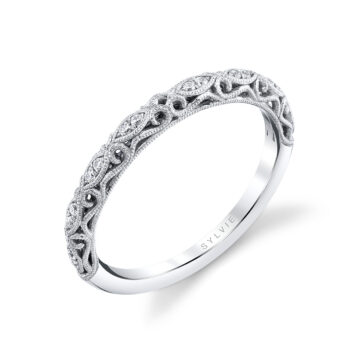 White Gold Round Cut Unique Wedding Band - Regine