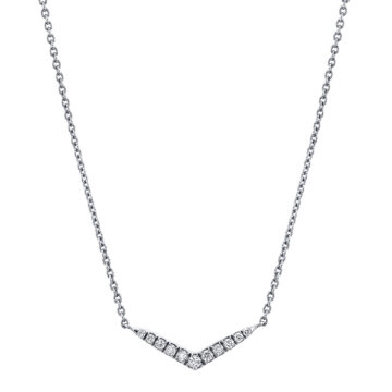 White Gold Diamond V Bar Necklace