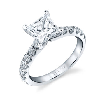 White Gold Princess Cut Classic Engagement Ring - Adoria