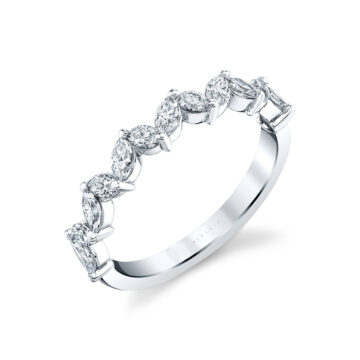 White Gold Alternating Angle Marquise Wedding Band