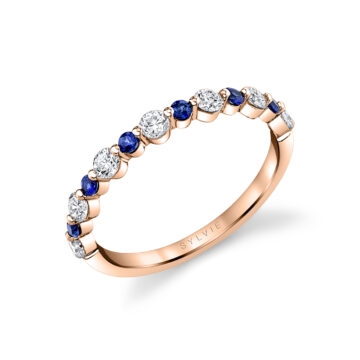 White Gold Shared Prong Wedding Band with Alternating Sapphires