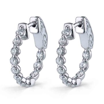 White Gold Single Prong Diamond Hoop Earrings – 17MM