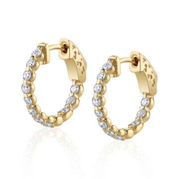 White Gold Single Prong Diamond Hoop Earrings – 17MM