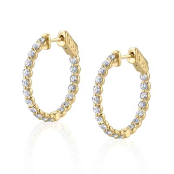 White Gold Single Prong Diamond Hoop Earrings – 23MM