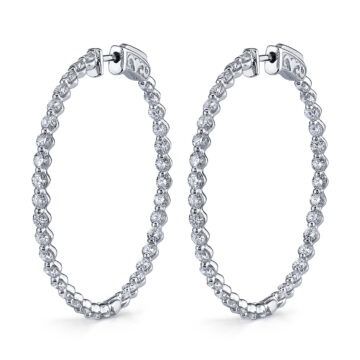 White Gold Single Prong Diamond Hoop Earrings – 32MM