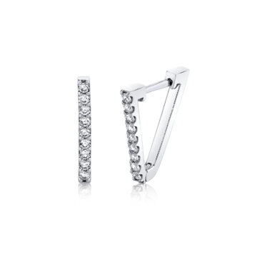 White Gold V-Shaped Diamond Hoop Earrings – 15MM