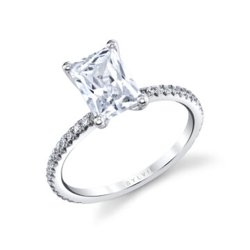 White Gold Radiant Cut Classic Engagement Ring - Adorlee