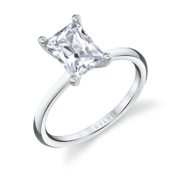 White Gold Radiant Cut Solitaire Engagement Ring - Amelia