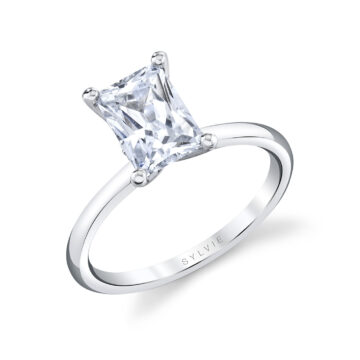 White Gold Radiant Cut Solitaire Engagement Ring - Dominique