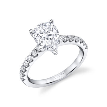 White Gold Pear Cut Classic Engagement Ring - Aimee