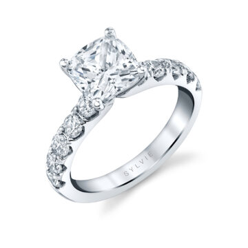 White Gold Cushion Cut Classic Wide Band Engagement Ring - Aloria