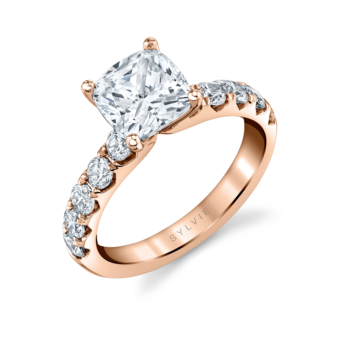 Cushion Cut Classic Wide Band Engagement Ring - Aloria - Sylvie Jewelry