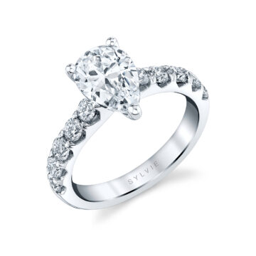 White Gold Pear Shaped Classic Wide Band Engagement Ring - Aloria