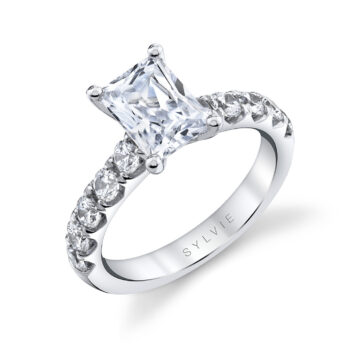 White Gold Radiant Cut Classic Wide Band Engagement Ring - Aloria