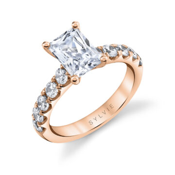 White Gold Radiant Cut Classic Wide Band Engagement Ring - Aloria