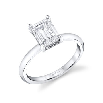 White Gold Emerald Cut Solitaire Engagement Ring - Joanna