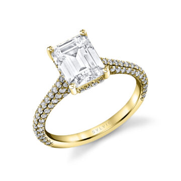 White Gold Emerald Cut Hidden Halo Pave Engagement Ring - Peighton