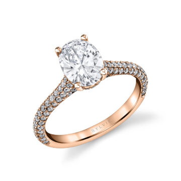 White Gold Oval Cut Hidden Halo Pave Engagement Ring - Peighton