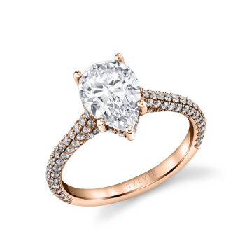 White Gold Pear Shaped Hidden Halo Pave Engagement Ring - Peighton