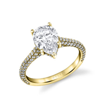 White Gold Pear Shaped Hidden Halo Pave Engagement Ring - Peighton