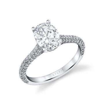 White Gold Oval Cut Hidden Halo Pave Engagement Ring - Peighton