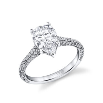 White Gold Pear Shaped Hidden Halo Pave Engagement Ring - Peighton