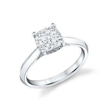 White Gold Cushion Cut Hidden Halo Solitaire Engagement Ring - Fae