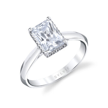 White Gold Radiant Cut Hidden Halo Solitaire Engagement Ring - Fae