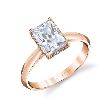 White Gold Radiant Cut Hidden Halo Solitaire Engagement Ring - Fae