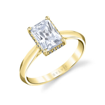 White Gold Radiant Cut Hidden Halo Solitaire Engagement Ring - Fae