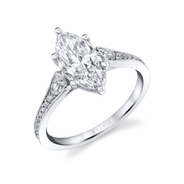 White Gold Marquise Cut Unique Engagement Ring - Esmeralda