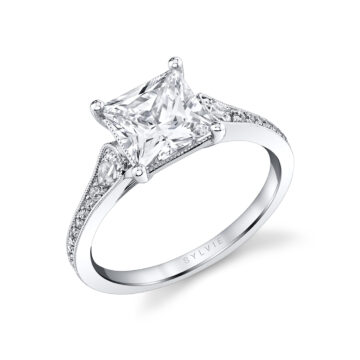 White Gold Princess Cut Unique Engagement Ring - Esmeralda