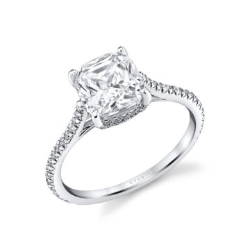 White Gold Cushion Cut Classic Hidden Halo Engagement Ring - Steffi