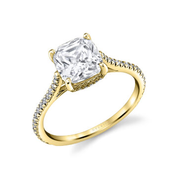 White Gold Cushion Cut Classic Hidden Halo Engagement Ring - Steffi