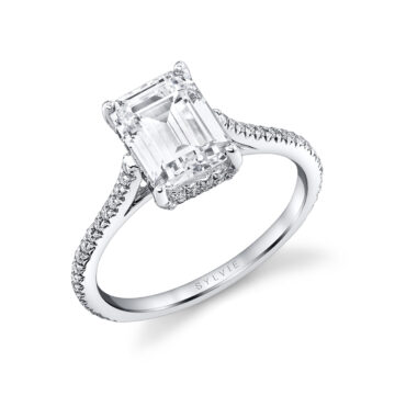 White Gold Emerald Cut Classic Hidden Halo Engagement Ring - Steffi