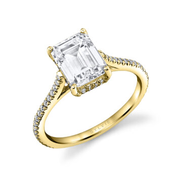 White Gold Emerald Cut Classic Hidden Halo Engagement Ring - Steffi