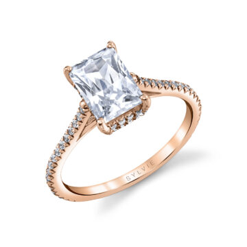 White Gold Radiant Cut Classic Hidden Halo Engagement Ring - Steffi