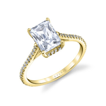 White Gold Radiant Cut Classic Hidden Halo Engagement Ring - Steffi