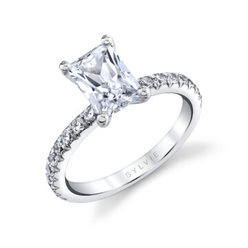 White Gold Radiant Cut Classic Engagement Ring - Vanessa