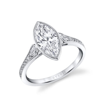 White Gold Marquise Cut Vintage Engagement Ring - Brianna