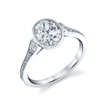 White Gold Oval Cut Vintage Engagement Ring - Brianna