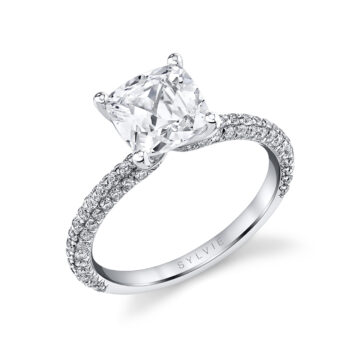 White Gold Cushion Cut Classic Pave Engagement Ring - Braylin