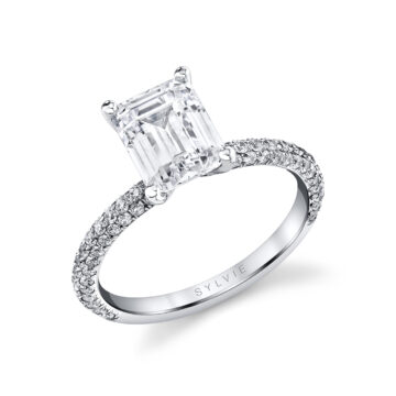 White Gold Emerald Cut Classic Pave Engagement Ring - Braylin