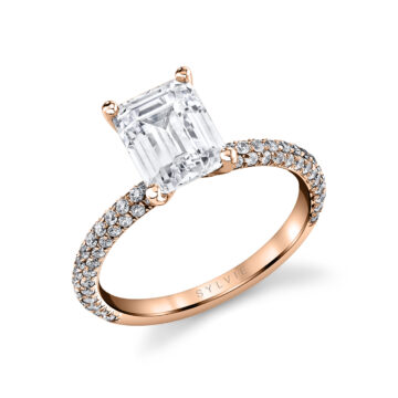 White Gold Emerald Cut Classic Pave Engagement Ring - Braylin