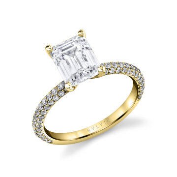 White Gold Emerald Cut Classic Pave Engagement Ring - Braylin