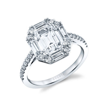 White Gold Emerald Cut Vintage Engagement Ring - Presley