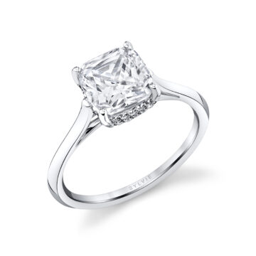 White Gold Cushion Cut Solitaire Hidden Halo Engagement Ring - Carter