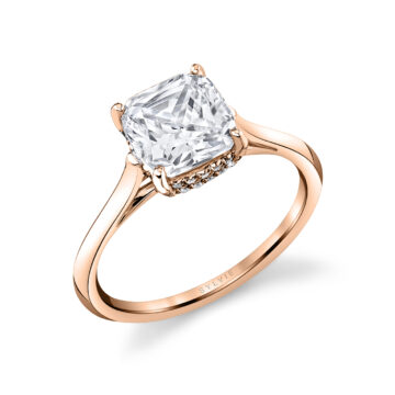 White Gold Cushion Cut Solitaire Hidden Halo Engagement Ring - Carter