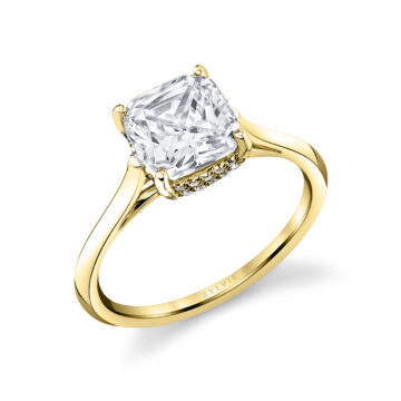 White Gold Cushion Cut Solitaire Hidden Halo Engagement Ring - Carter